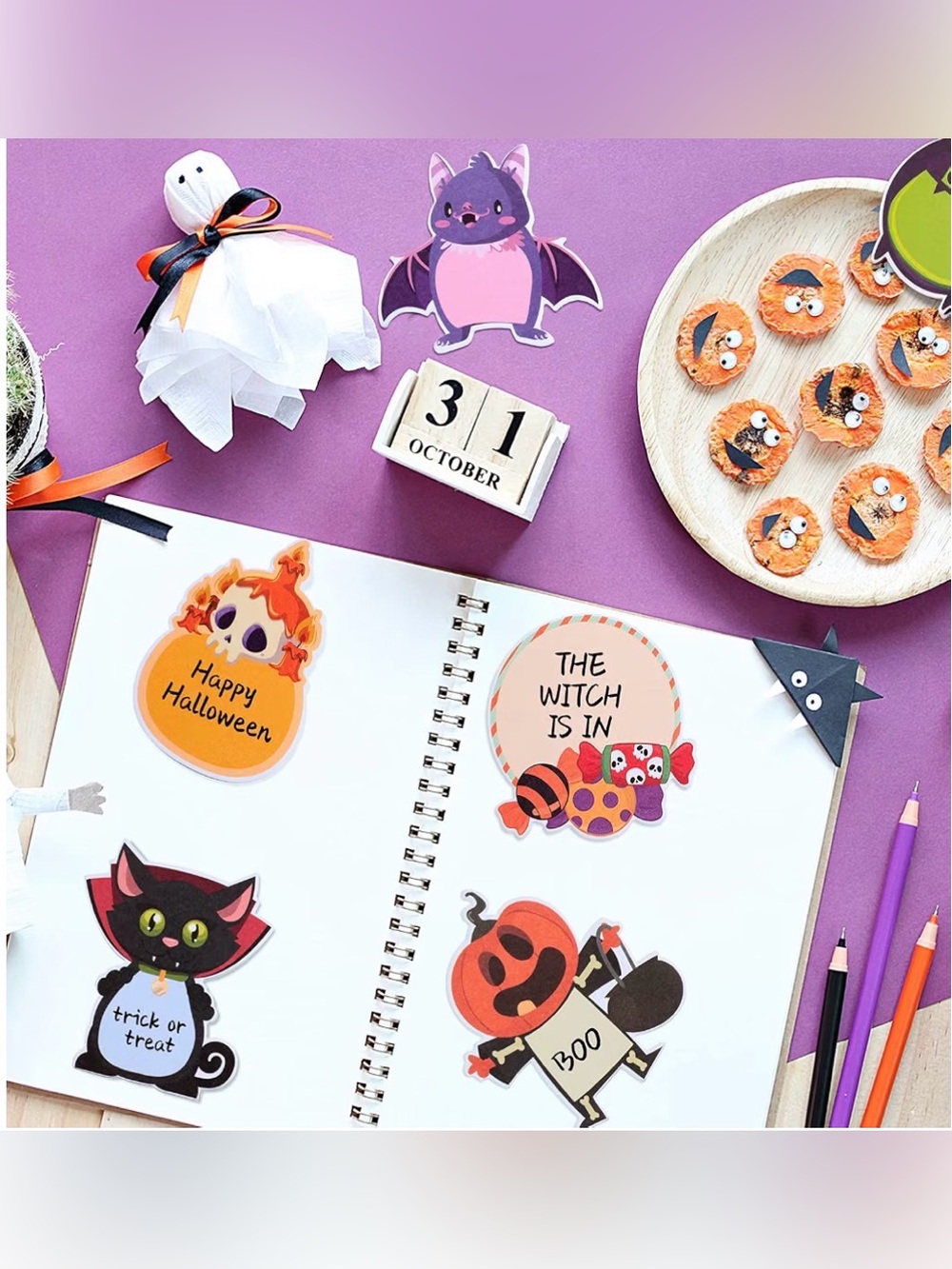 60 Halloween Sticky Notes Pick 1 Set Bats, Spiders, Skulls, Candy, Cats, Gifts - Picture 4 of 10